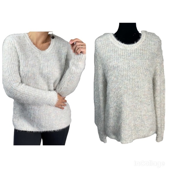 NWT Westbound Fuzzy Dark Cream multi color Sweater - Picture 1 of 12